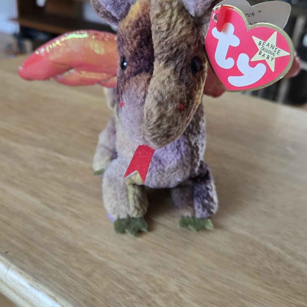 Ty Beanie Baby Dragon with Purple and Green Rare Collectible